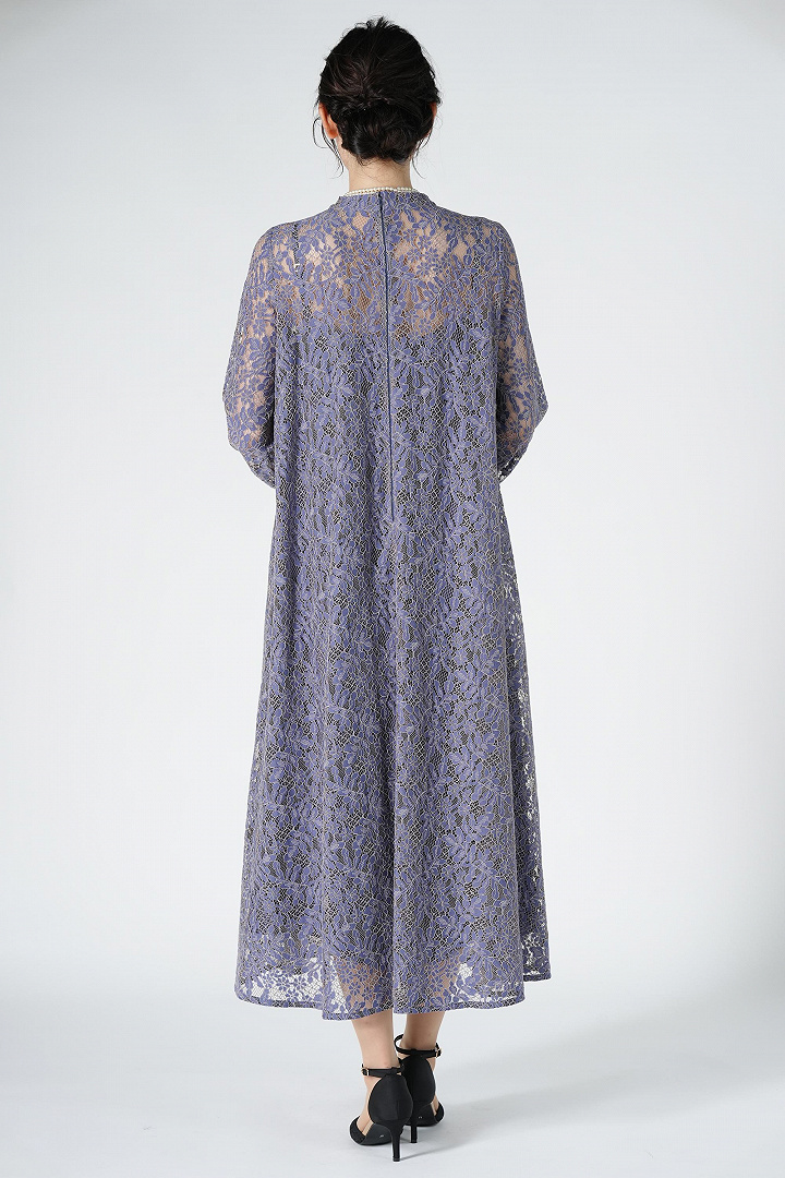 Aライン総レースアッシュバイオレットドレス