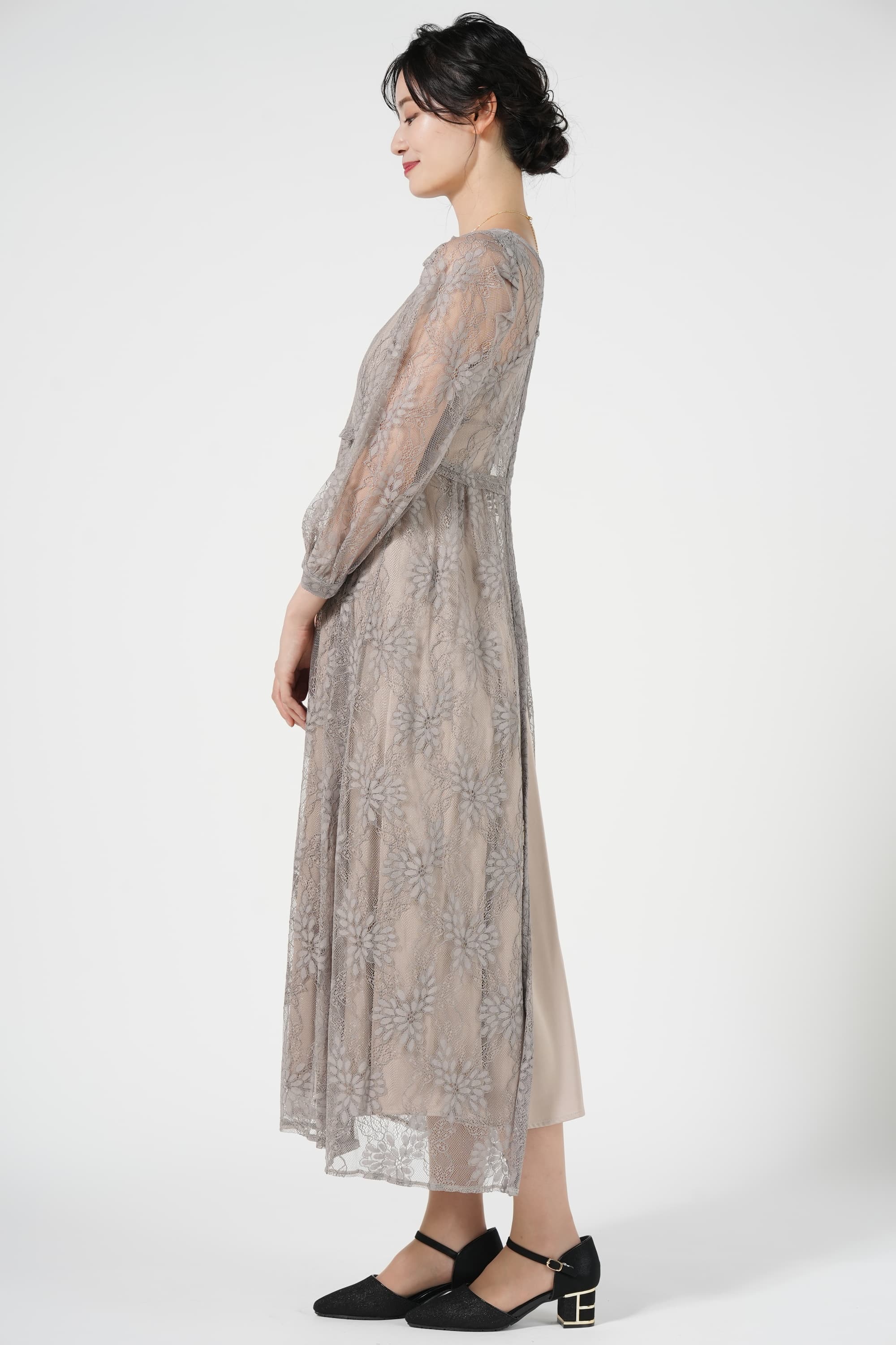 レイヤード花柄２WAYモカドレス