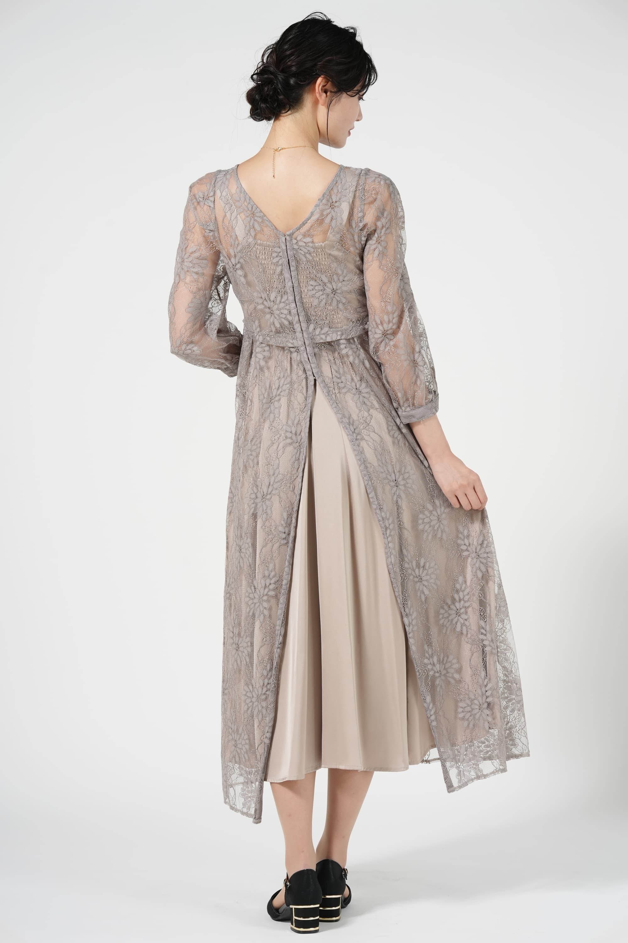 レイヤード花柄２WAYモカドレス