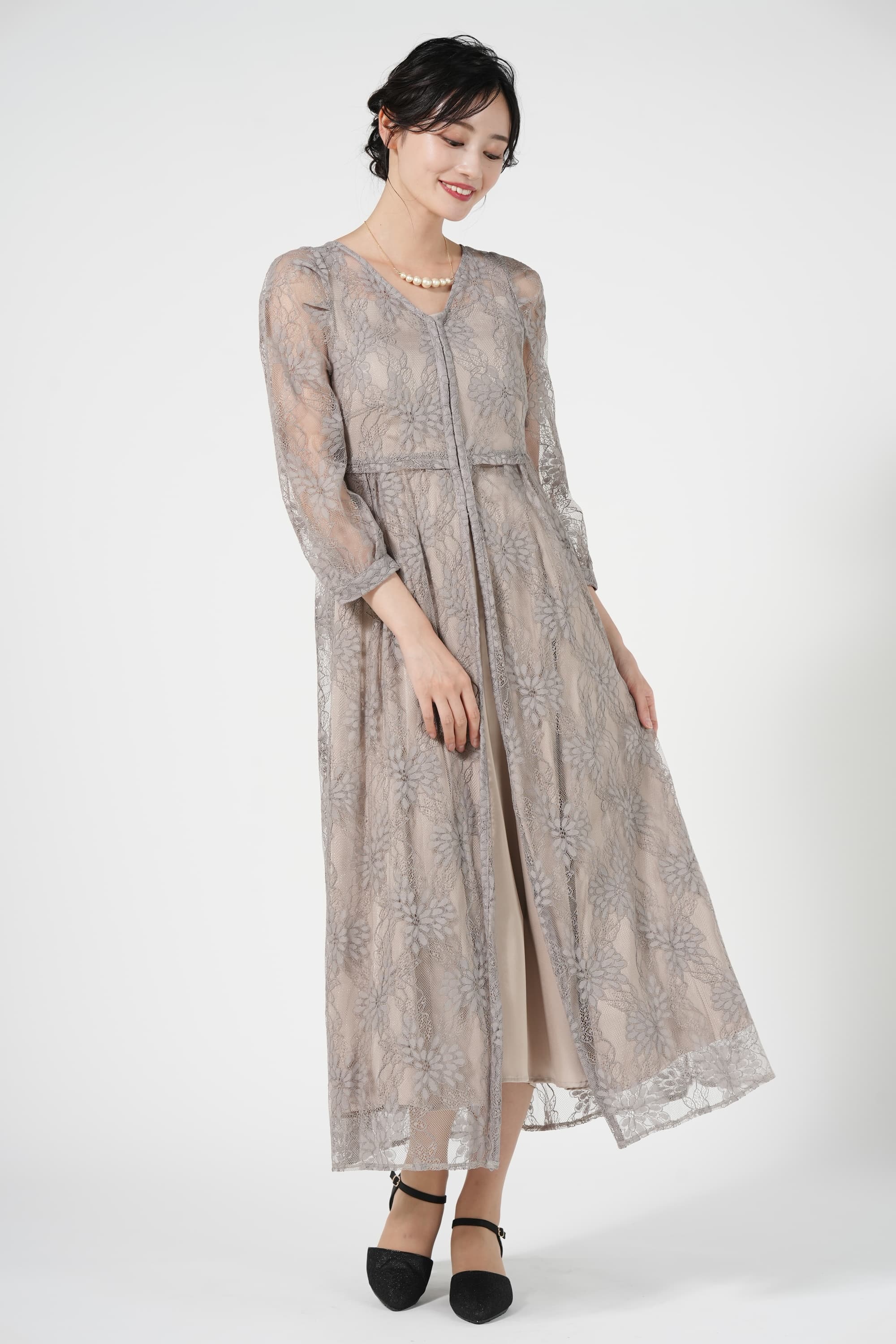 レイヤード花柄２WAYモカドレス