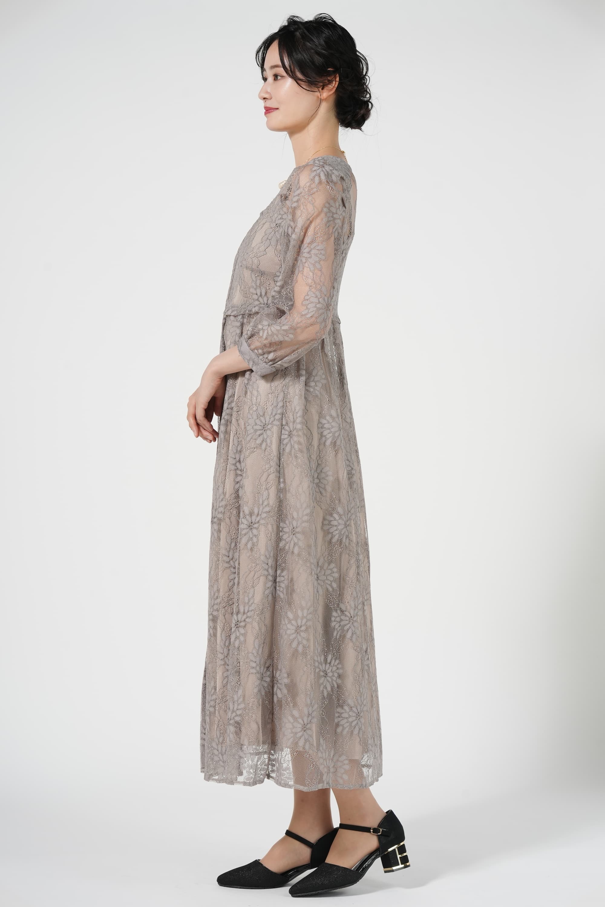 レイヤード花柄２WAYモカドレス