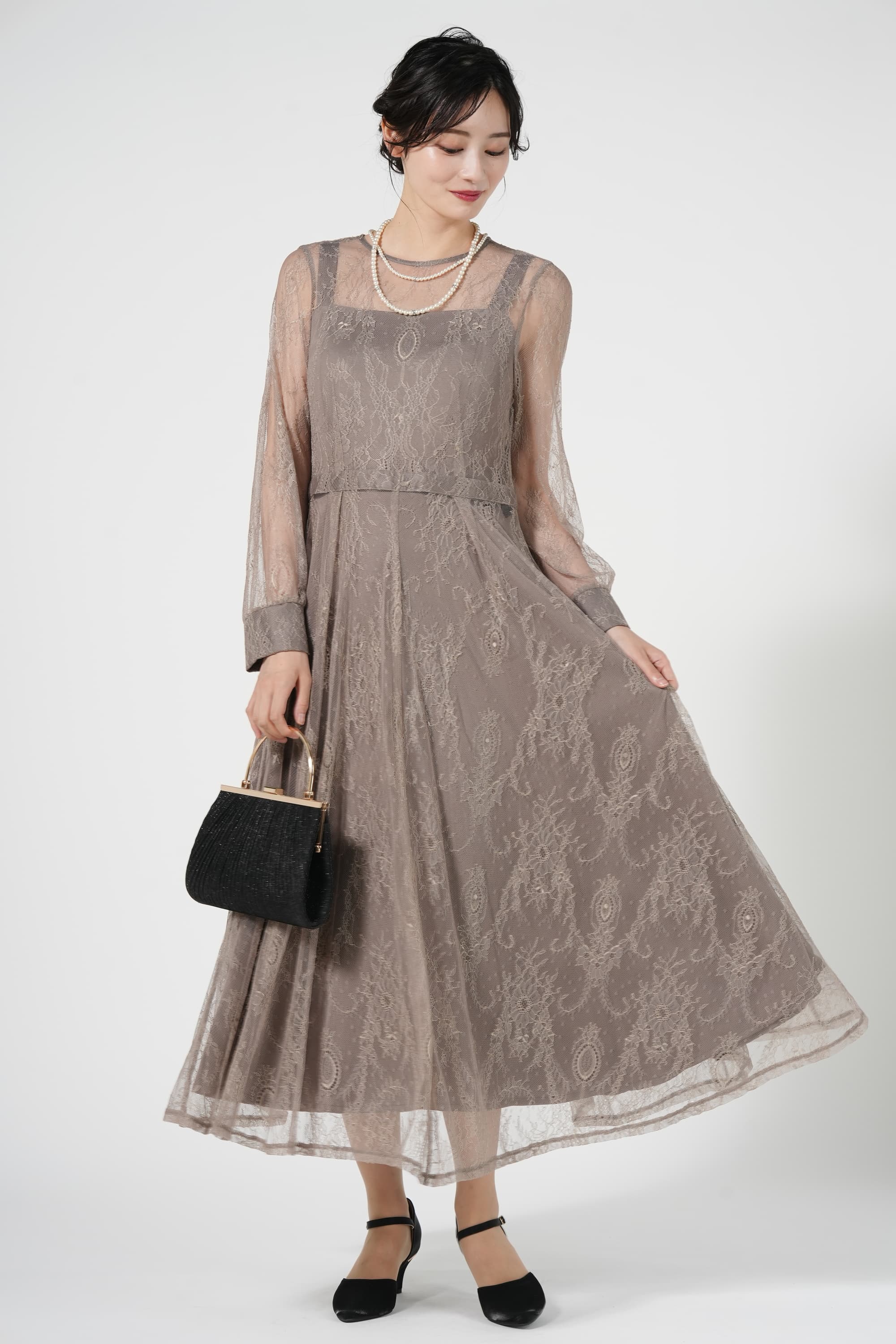 2連エレガントパールシルバーネックレス