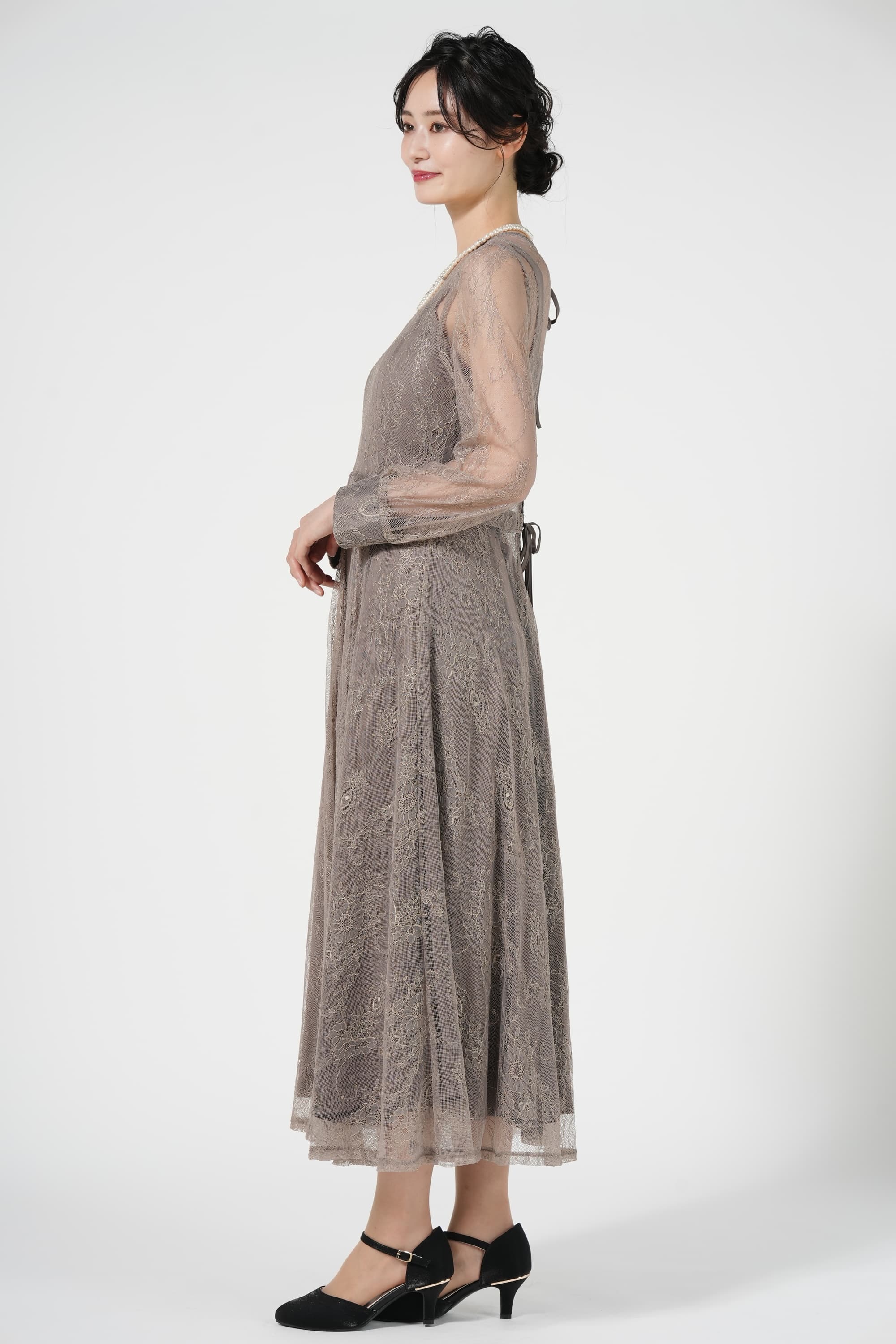 AIMER バックリボン総レースモカドレス (L) をレンタル - 結婚式