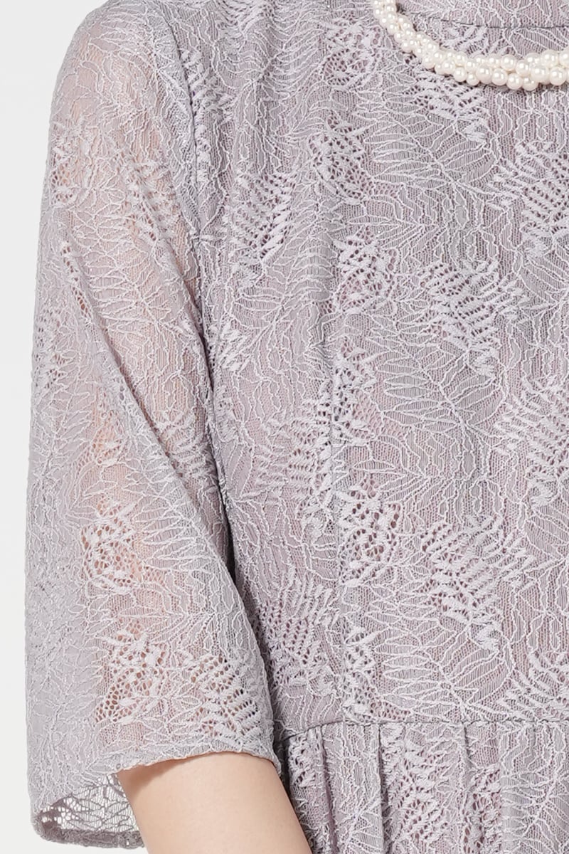 リーフ柄ラメ総レースラベンダードレス