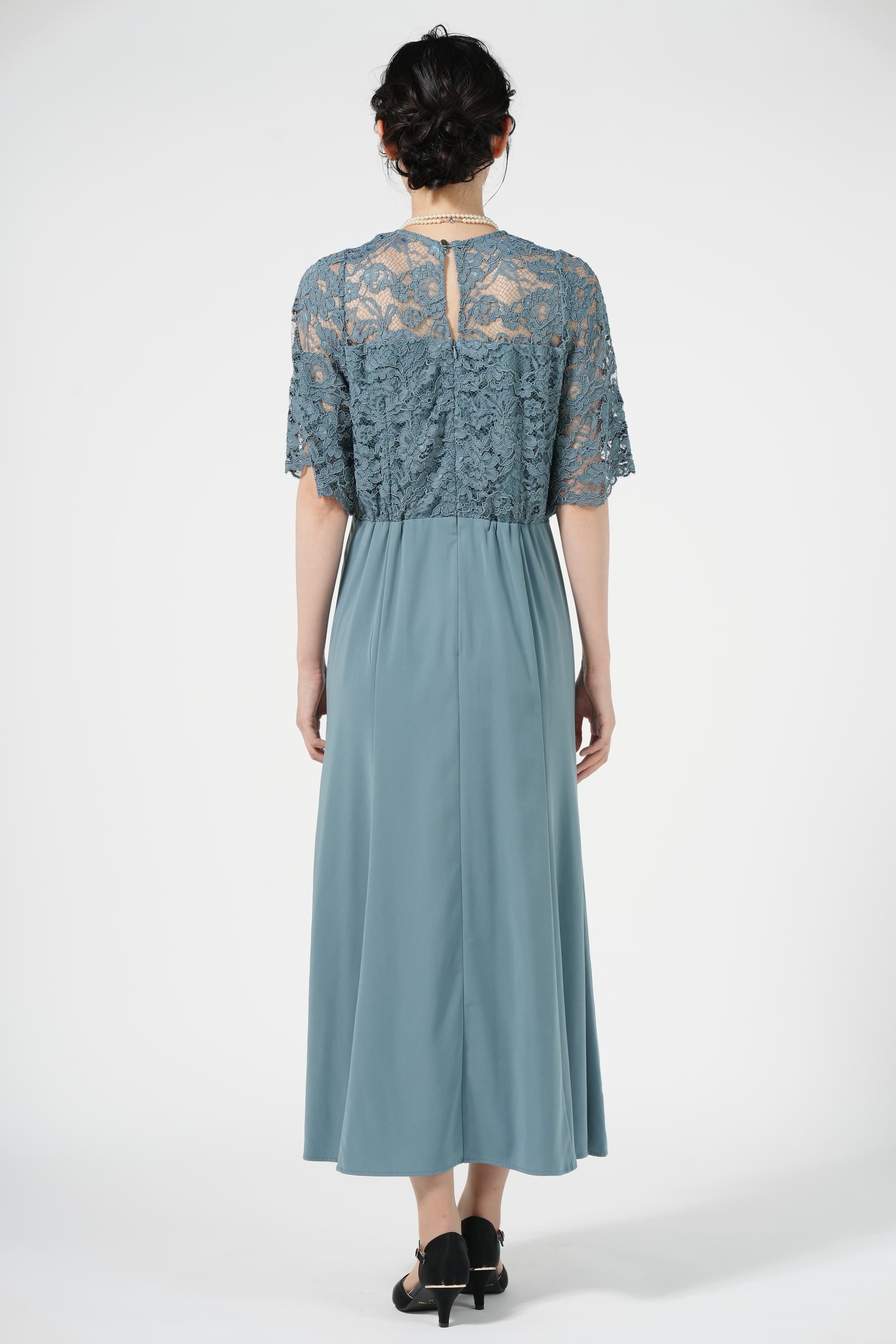 花柄レースこなれケリーグリーンドレス