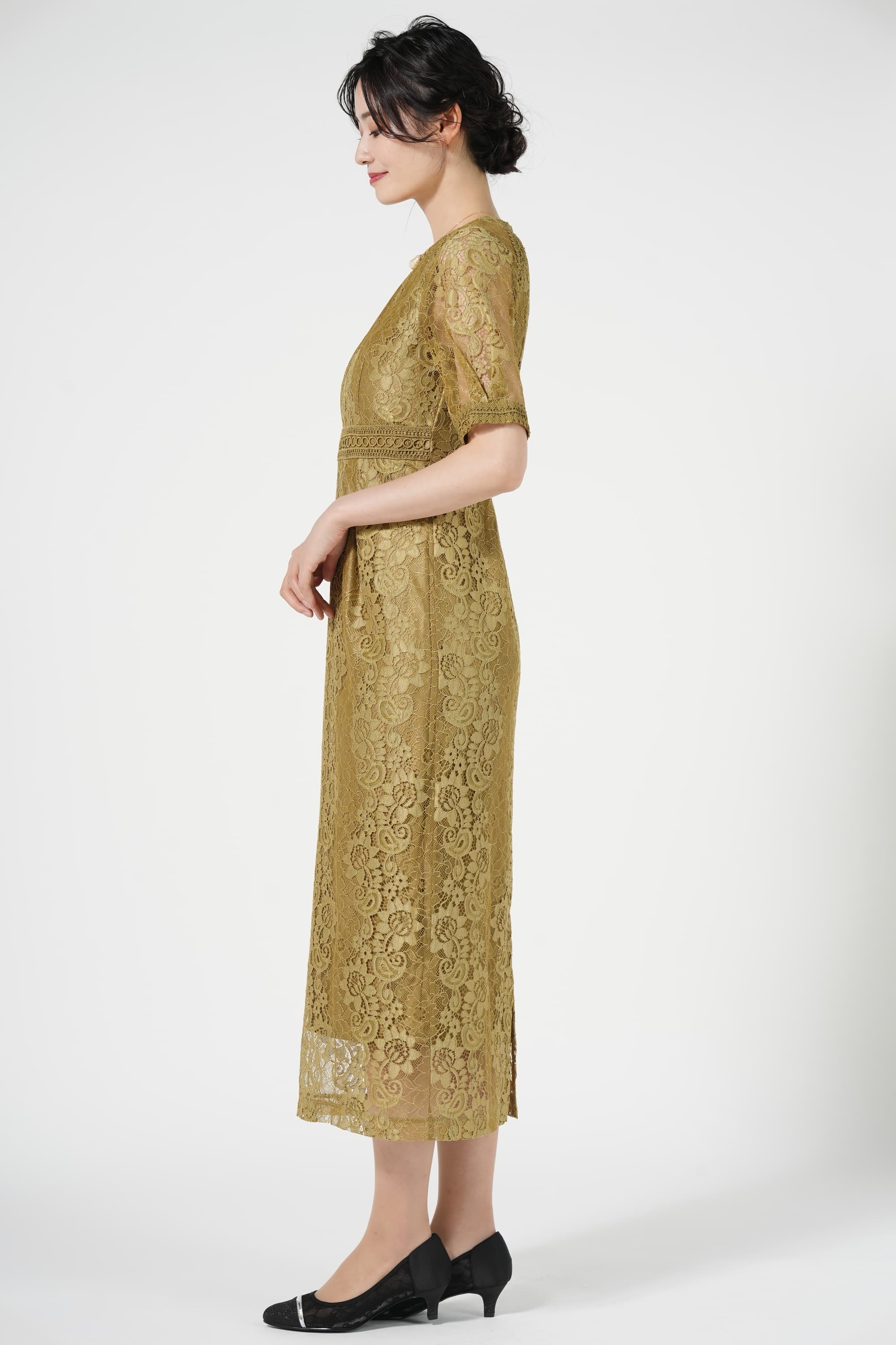 総レースIラインマスタードドレス