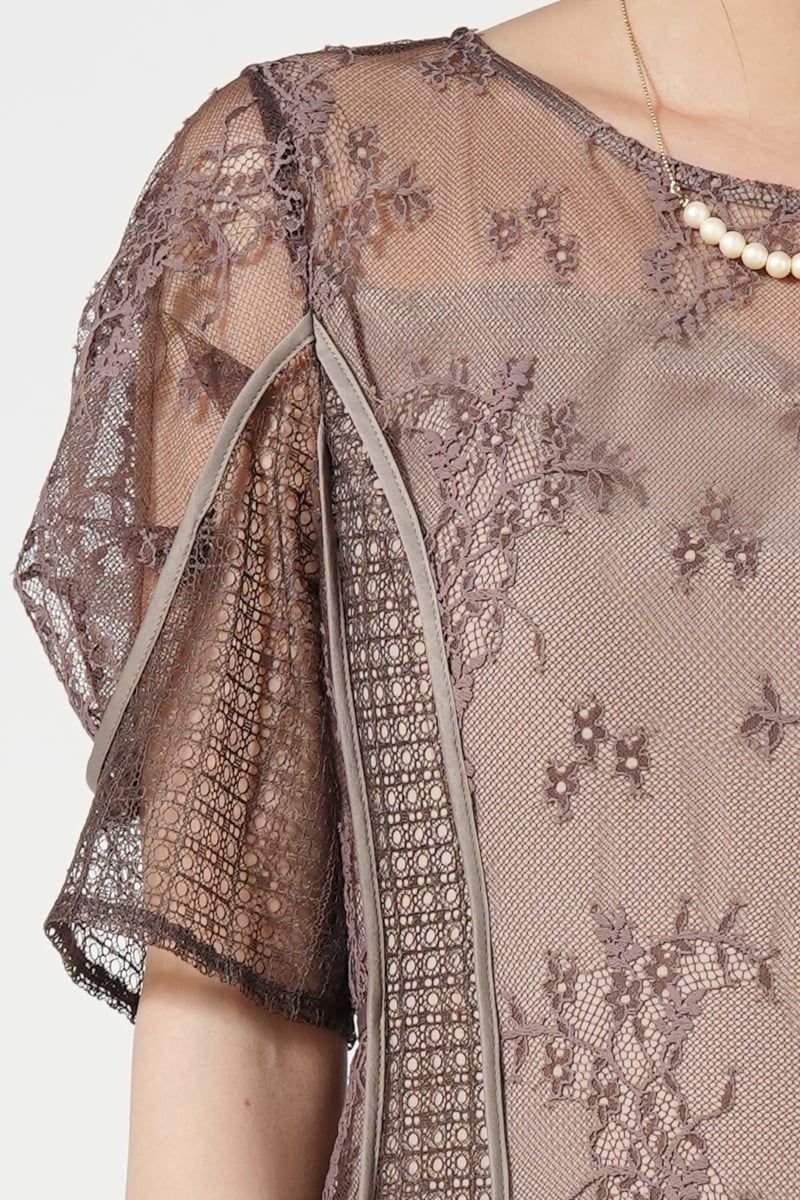 パネルレースロングモカドレス