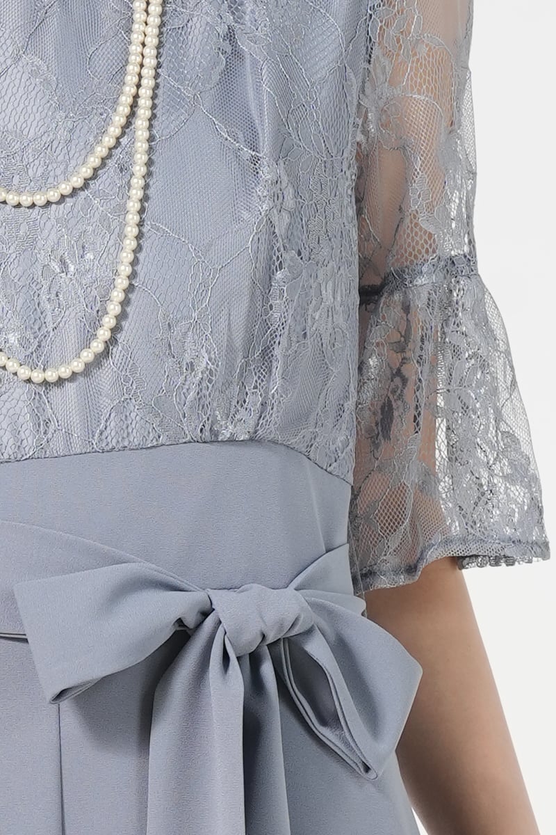 LAISSE PASSE レースドッキングくすみブルーパンツドレス (S) を