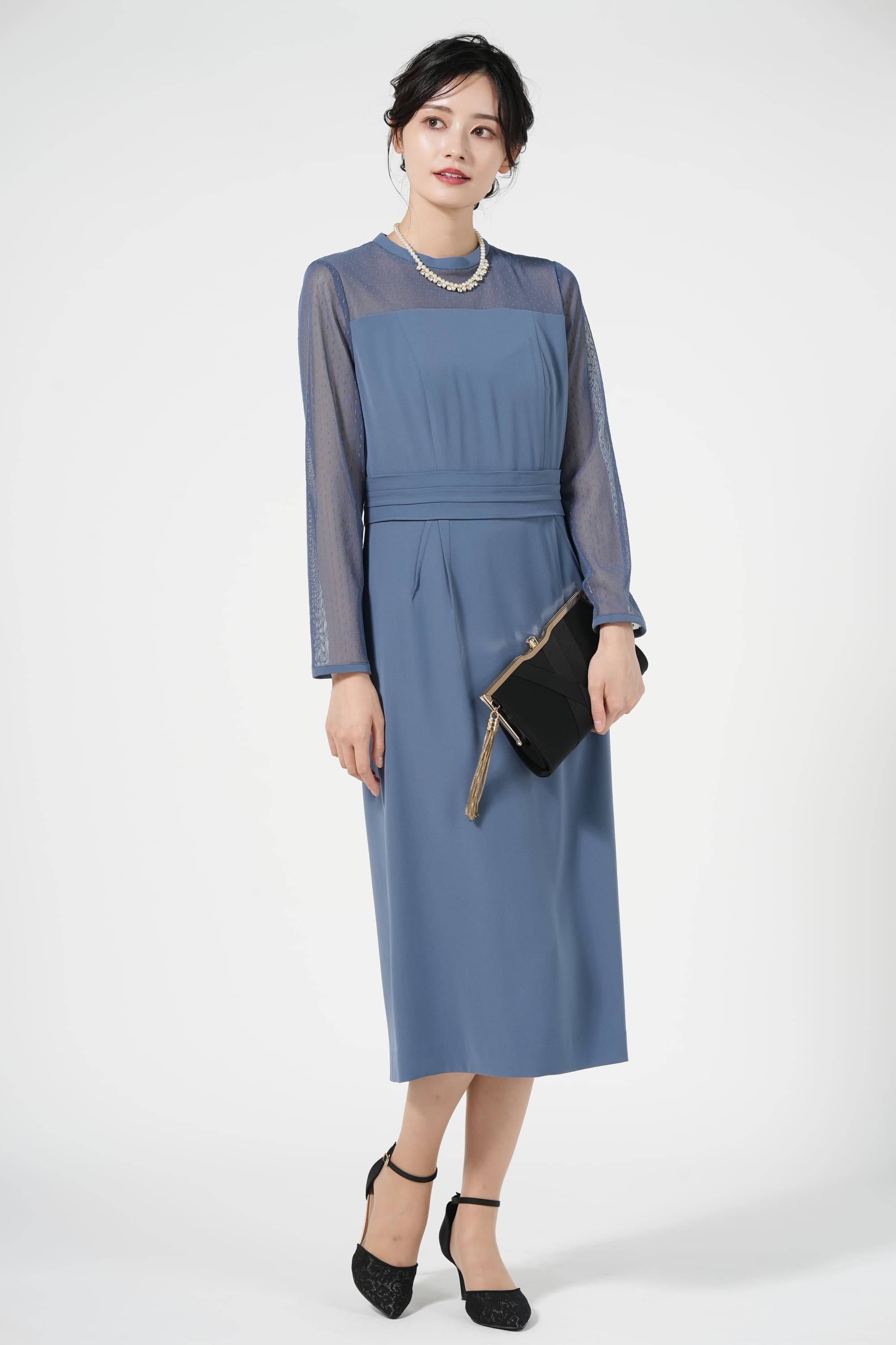 ドットチュール切り替えブルーグレードレス