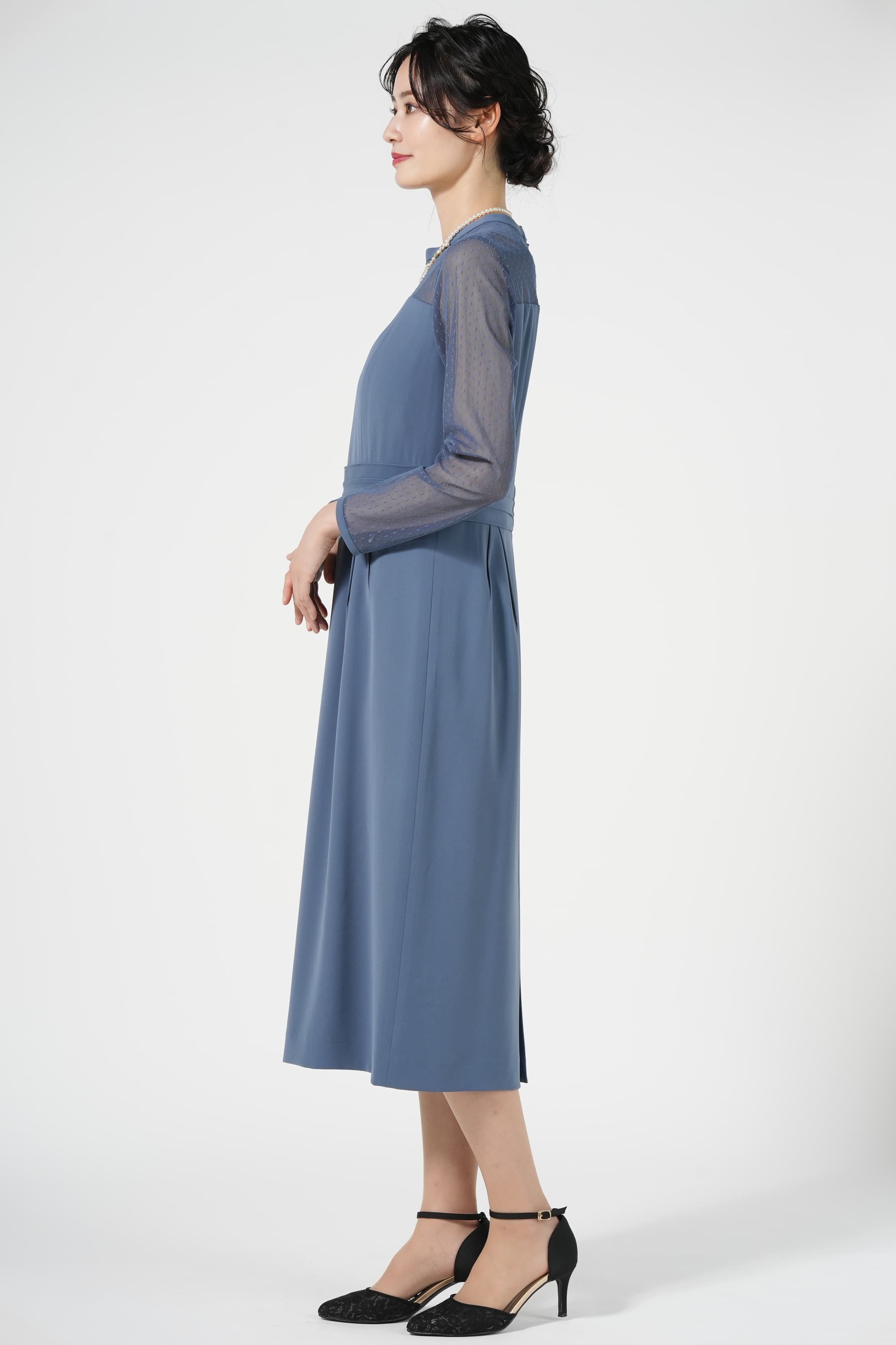 ドットチュール切り替えブルーグレードレス