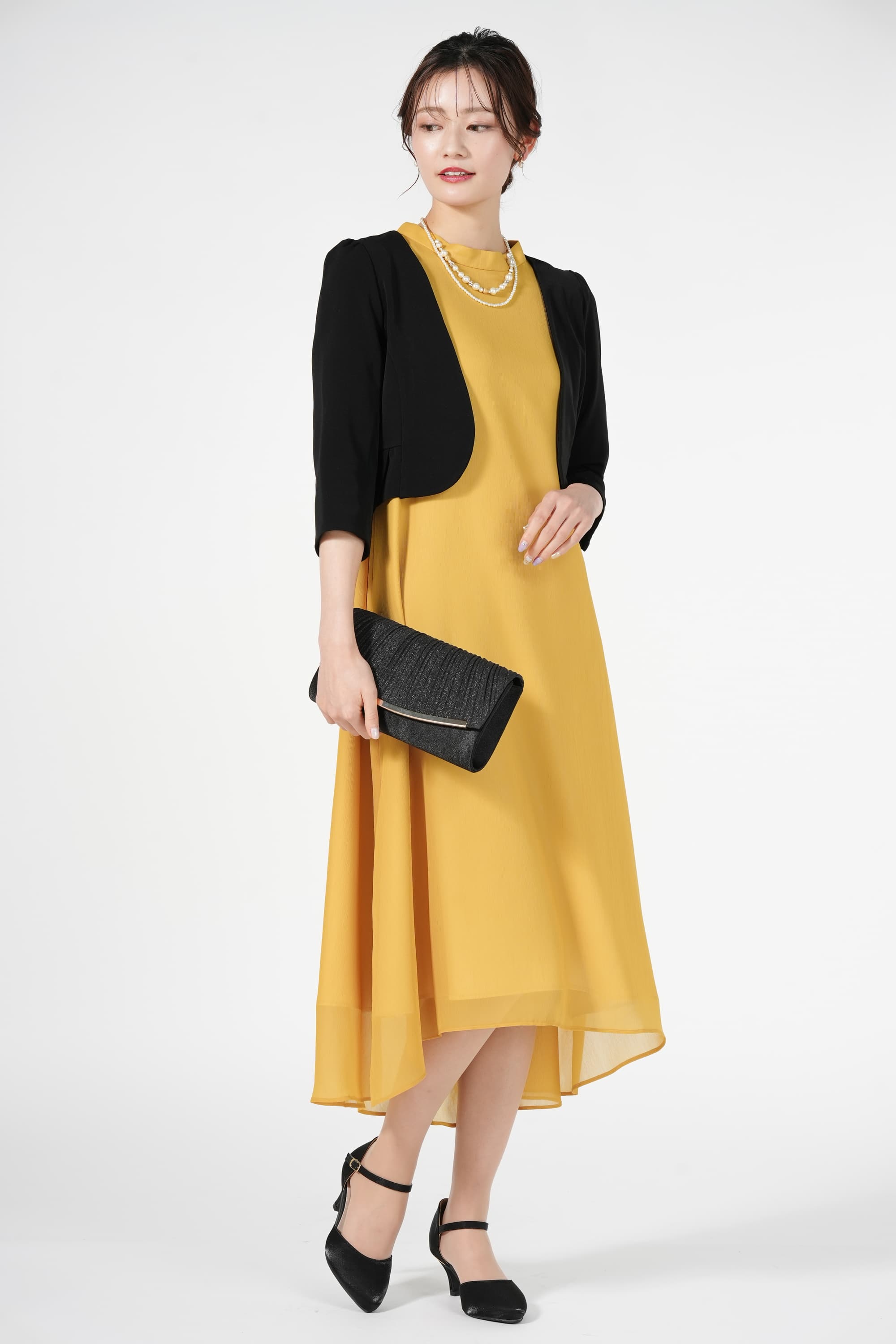 楊柳シフォンマスタードドレス