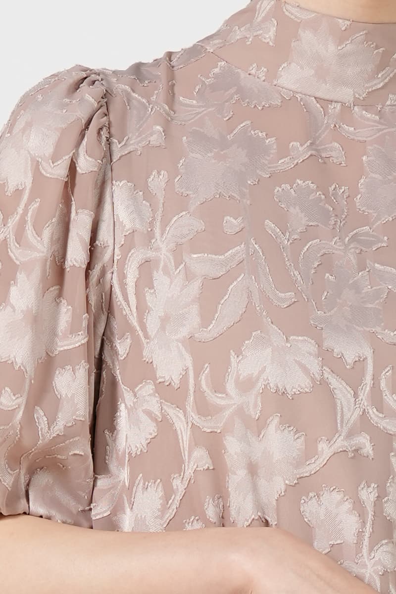 バックリボンシフォンジャガード織りモカドレス