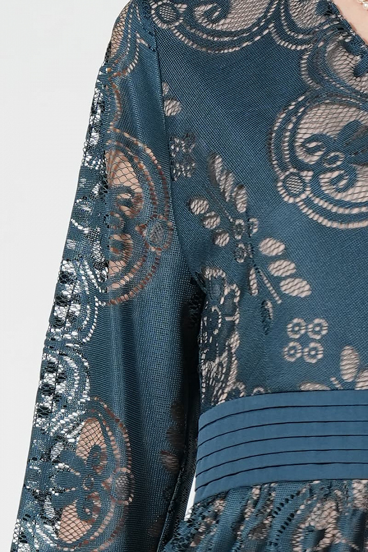 フラワー模様レースグリーンドレス