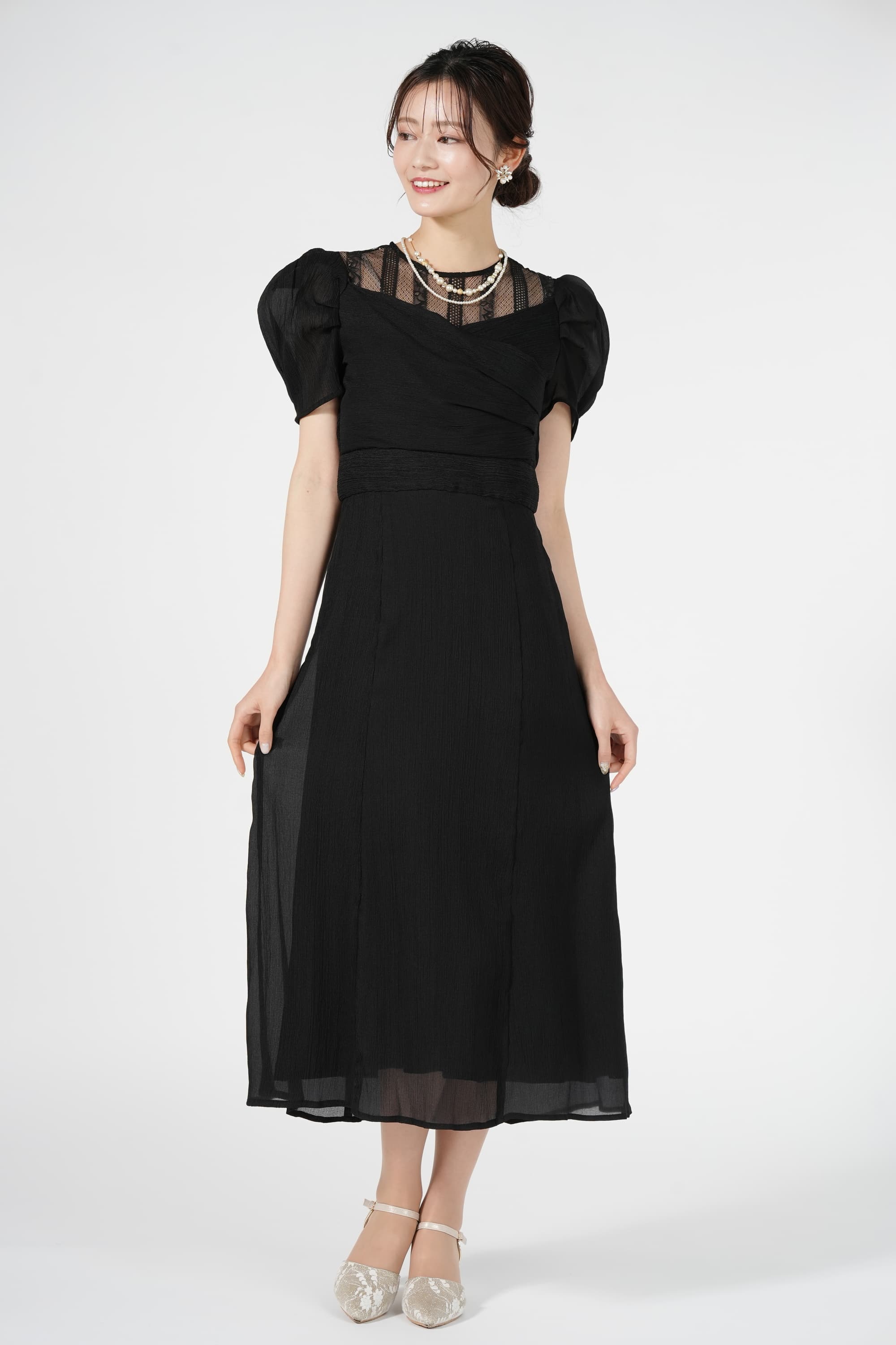 LAGUNAMOON ブラックドレス LAGUNAMOON レイヤード風カシュクールブラックドレス (S〜M) を