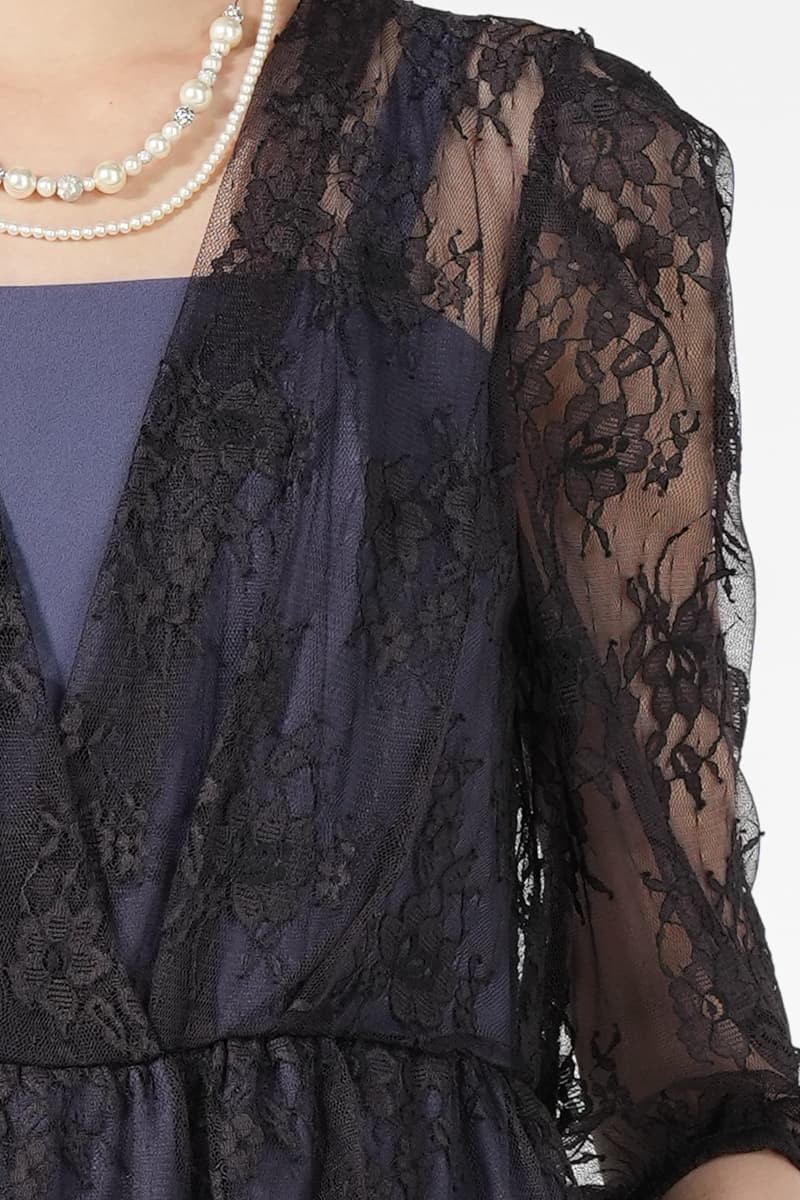 カシュクールレース切り替えダルブルーパンツドレス