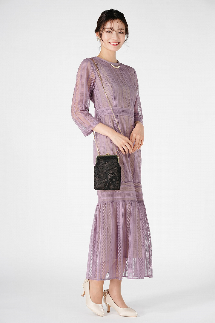 ストライプ柄マーメイドアッシュピンクドレス