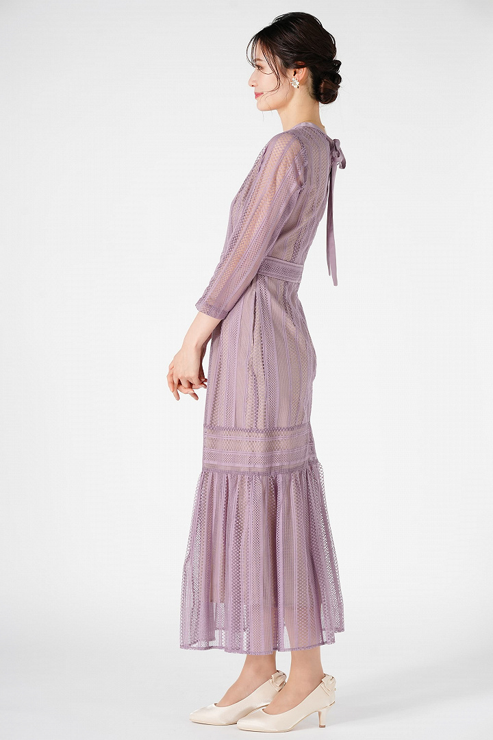 ストライプ柄マーメイドアッシュピンクドレス