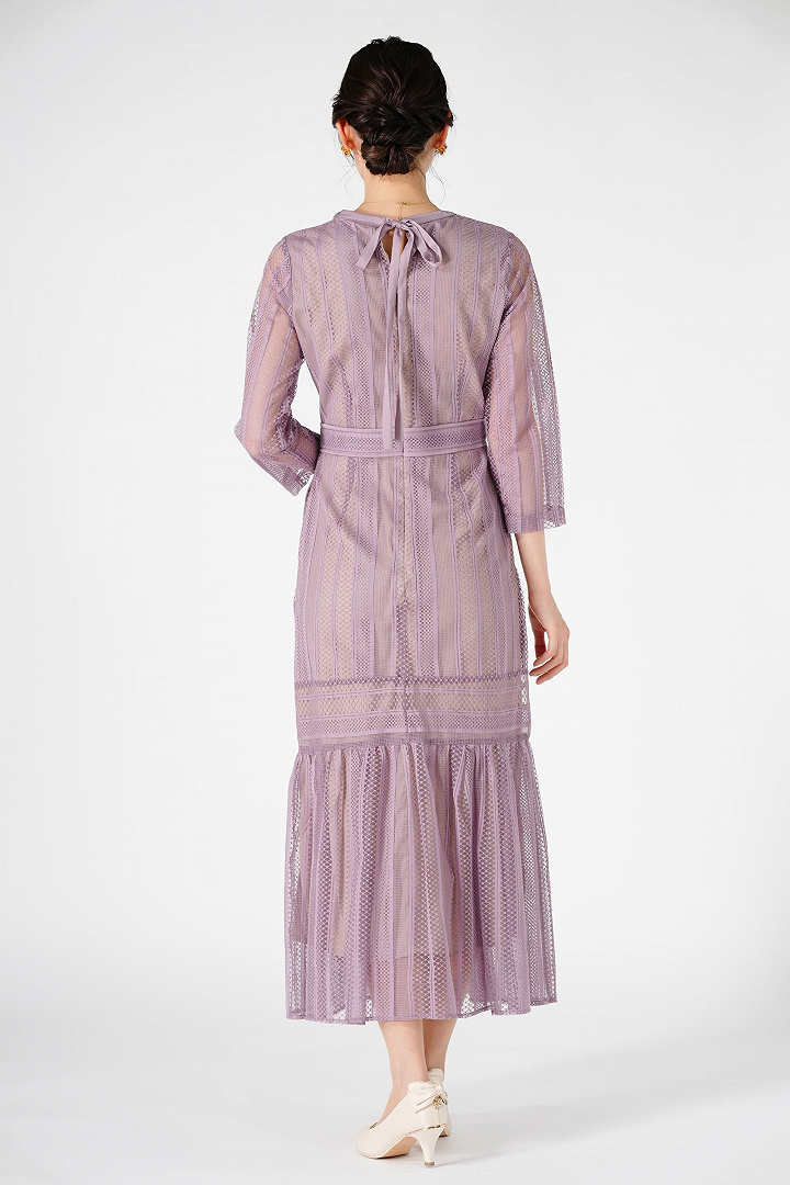 ストライプ柄マーメイドアッシュピンクドレス