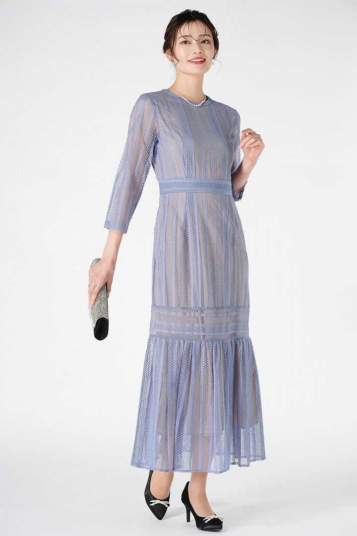 ストライプ柄マーメイドアッシュブルードレス