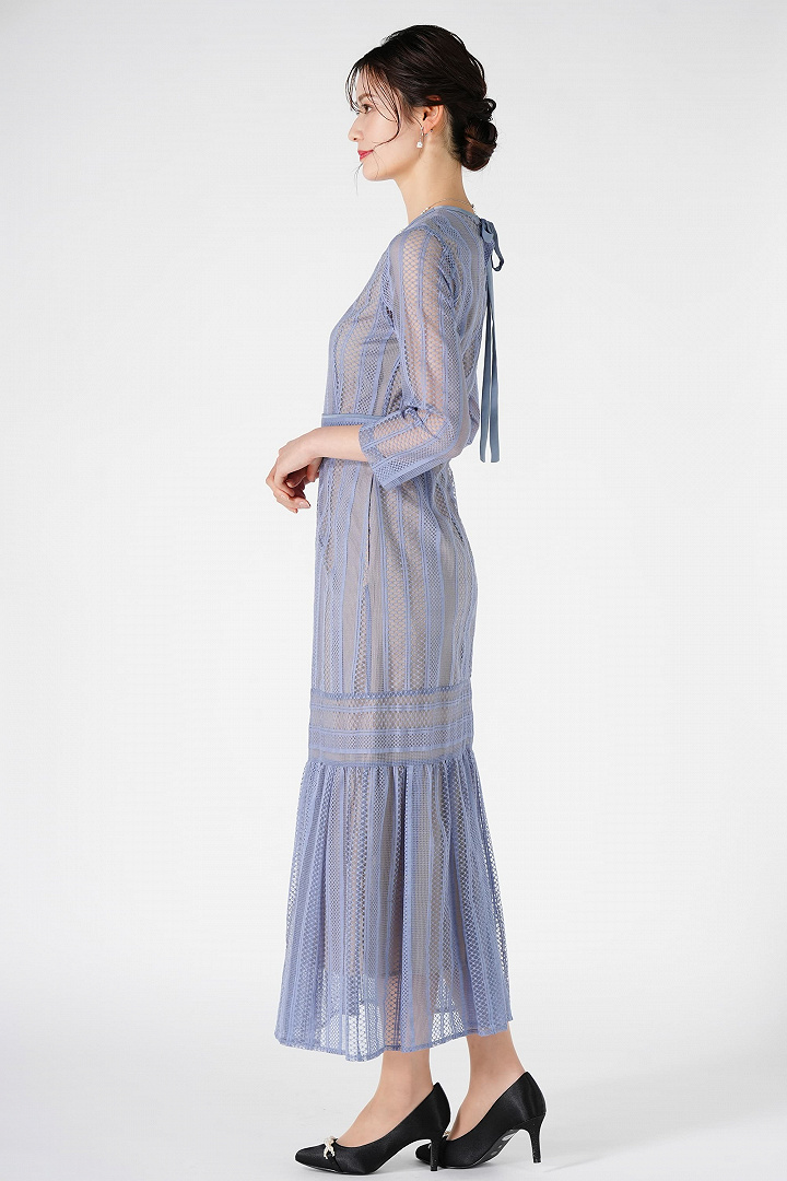 ストライプ柄マーメイドアッシュブルードレス