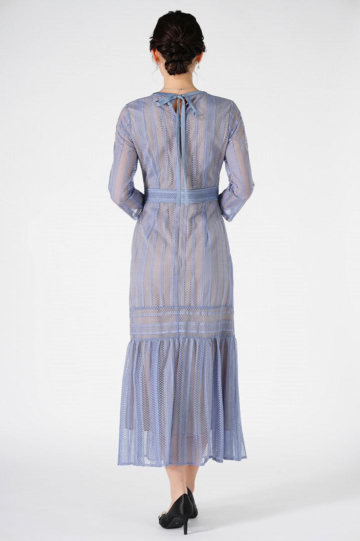 ストライプ柄マーメイドアッシュブルードレス