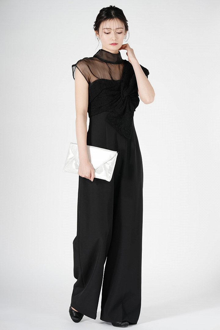 パール&クリスタル付ブラックパンプス