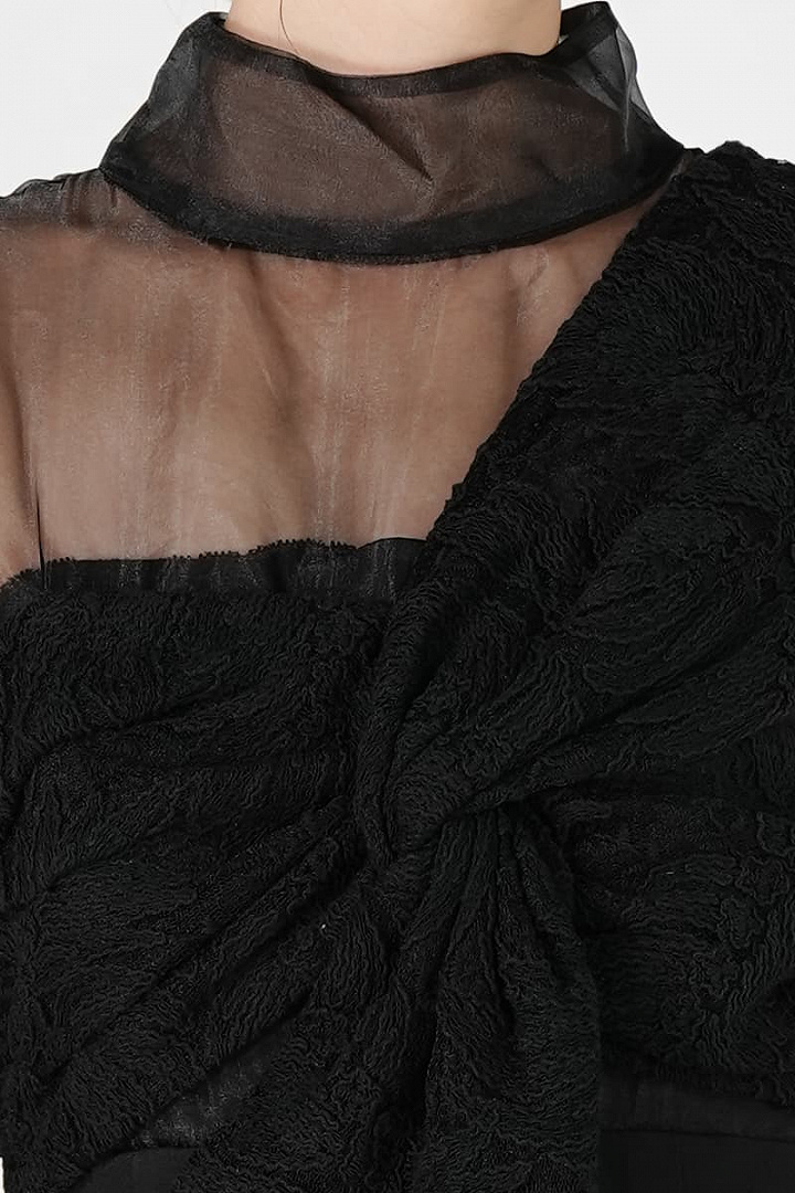 アシンメトリー切り替えブラックパンツドレス