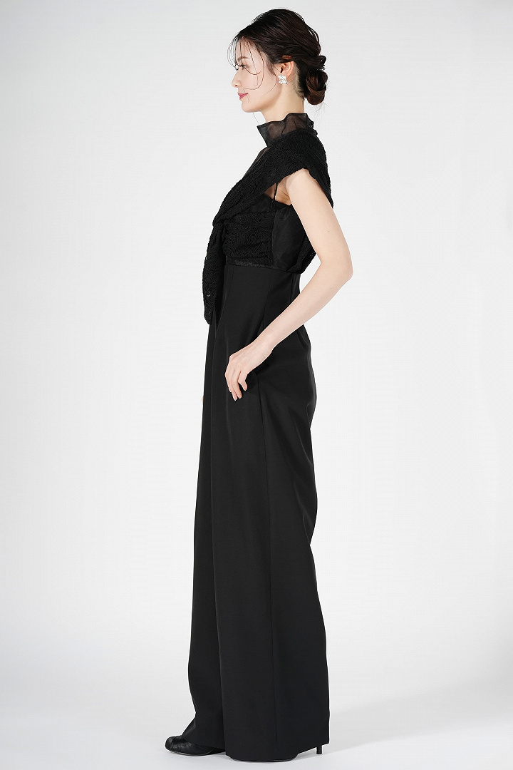 アシンメトリー切り替えブラックパンツドレス