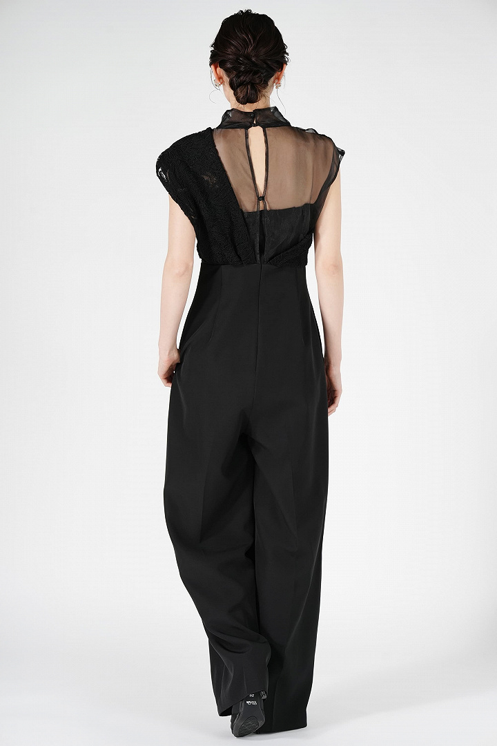 アシンメトリー切り替えブラックパンツドレス