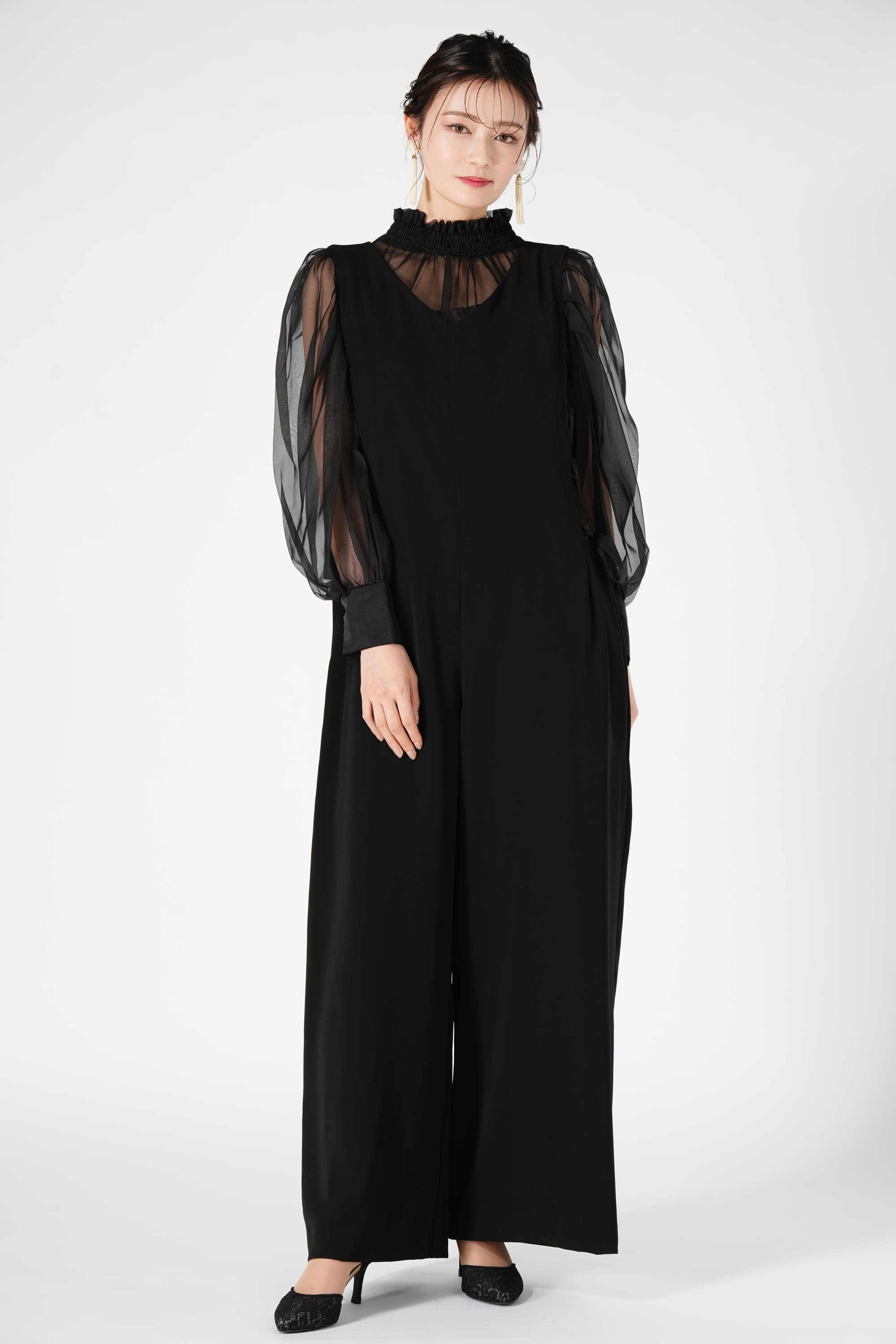 LAGUNAMOON サイドリボン編み上げブラックパンツドレス (M) をレンタル 