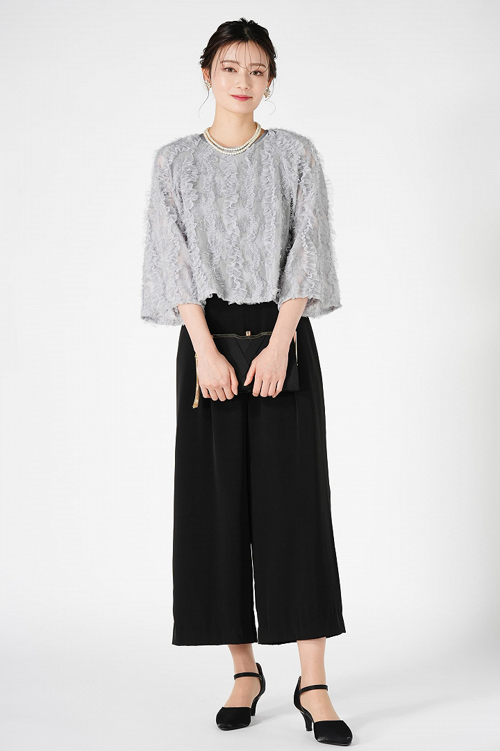 カットジャガード切り替えミント×ブラックパンツドレス