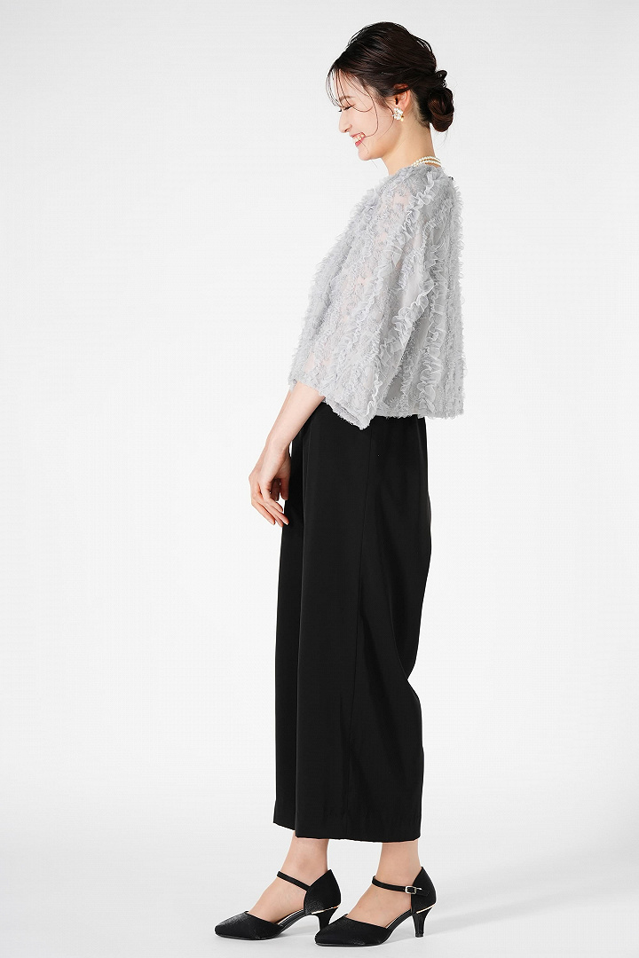 カットジャガード切り替えミント×ブラックパンツドレス