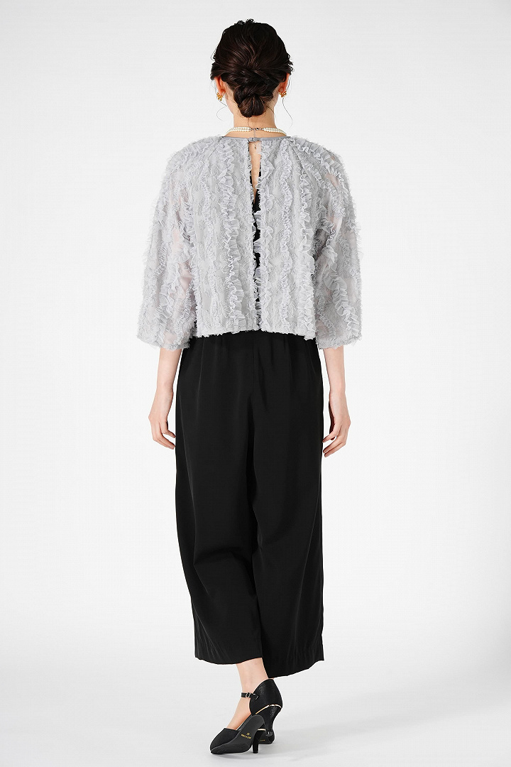 カットジャガード切り替えミント×ブラックパンツドレス