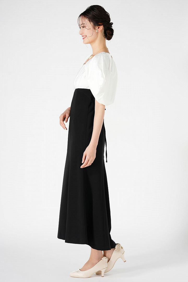 ボリュームスリーブ配色ブラックドレス