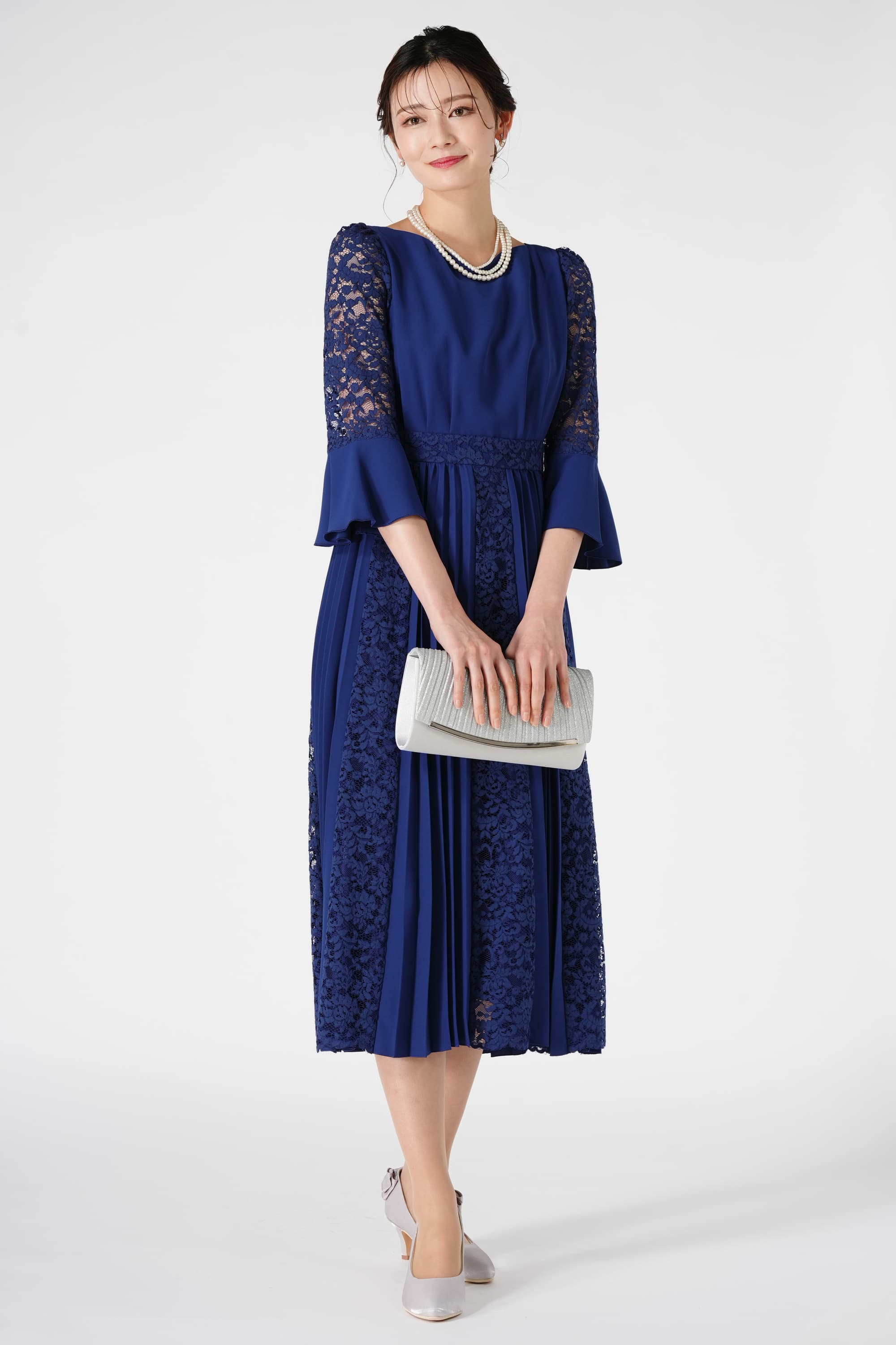 プレミアム2点セット】ラッセルレースボレロ付き前開きロング