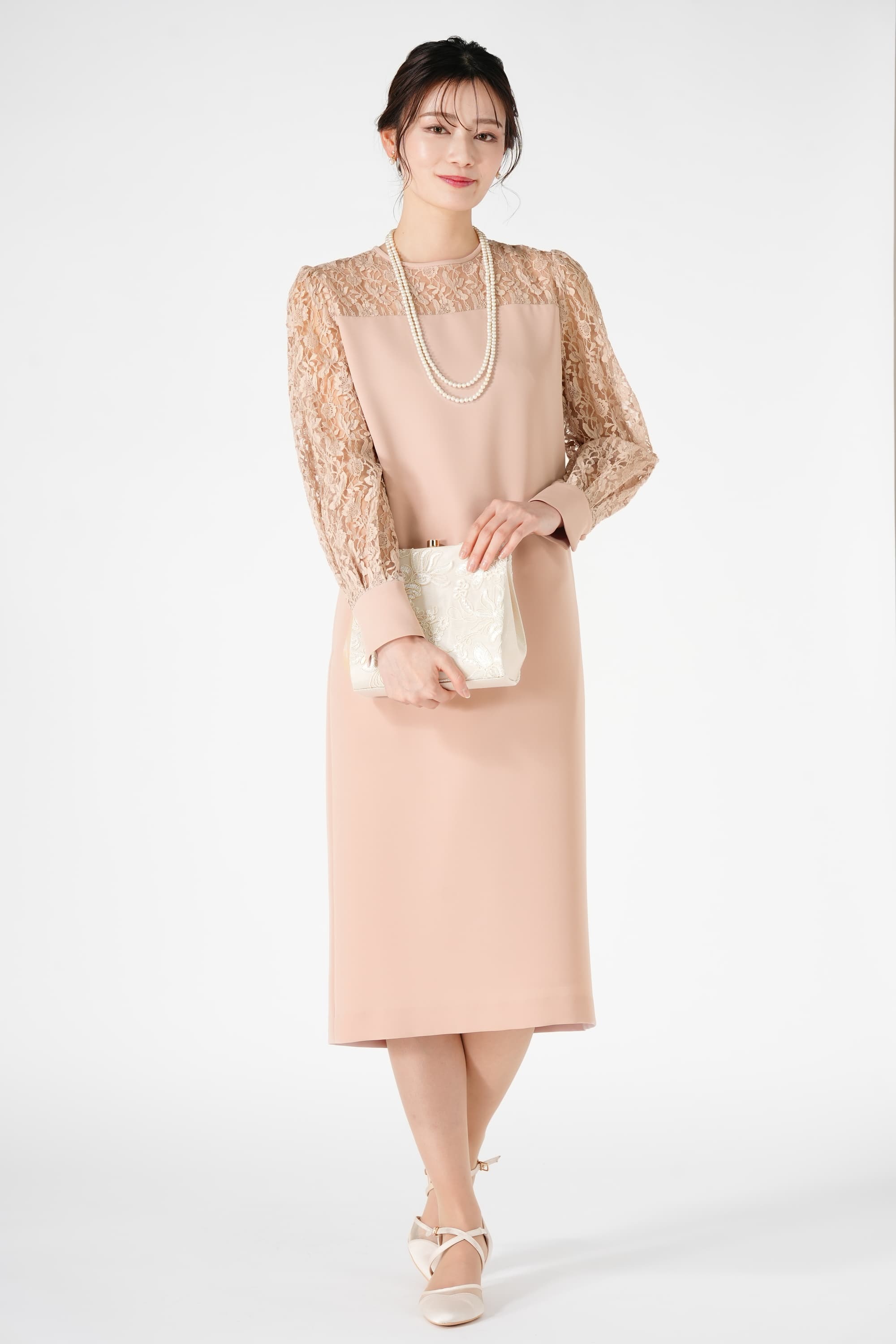 花刺繍がま口ベージュバッグ