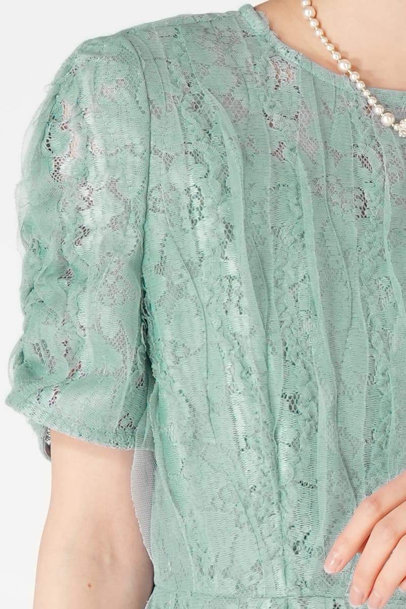 チュールリボンエプロンミントドレス