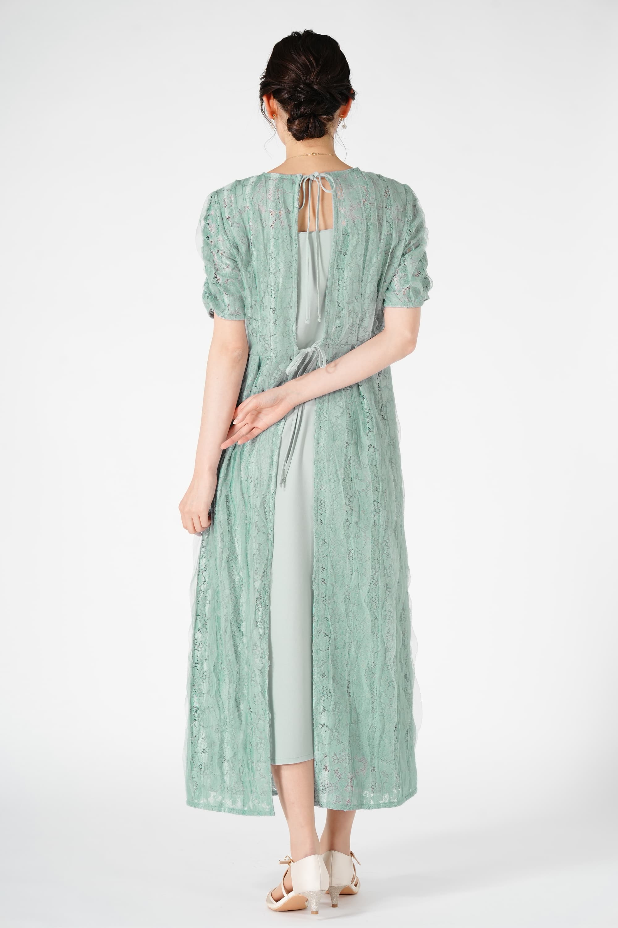 チュールリボンエプロンミントドレス