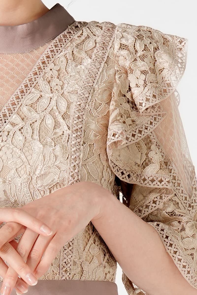 花柄レースバックリボンピンクドレス