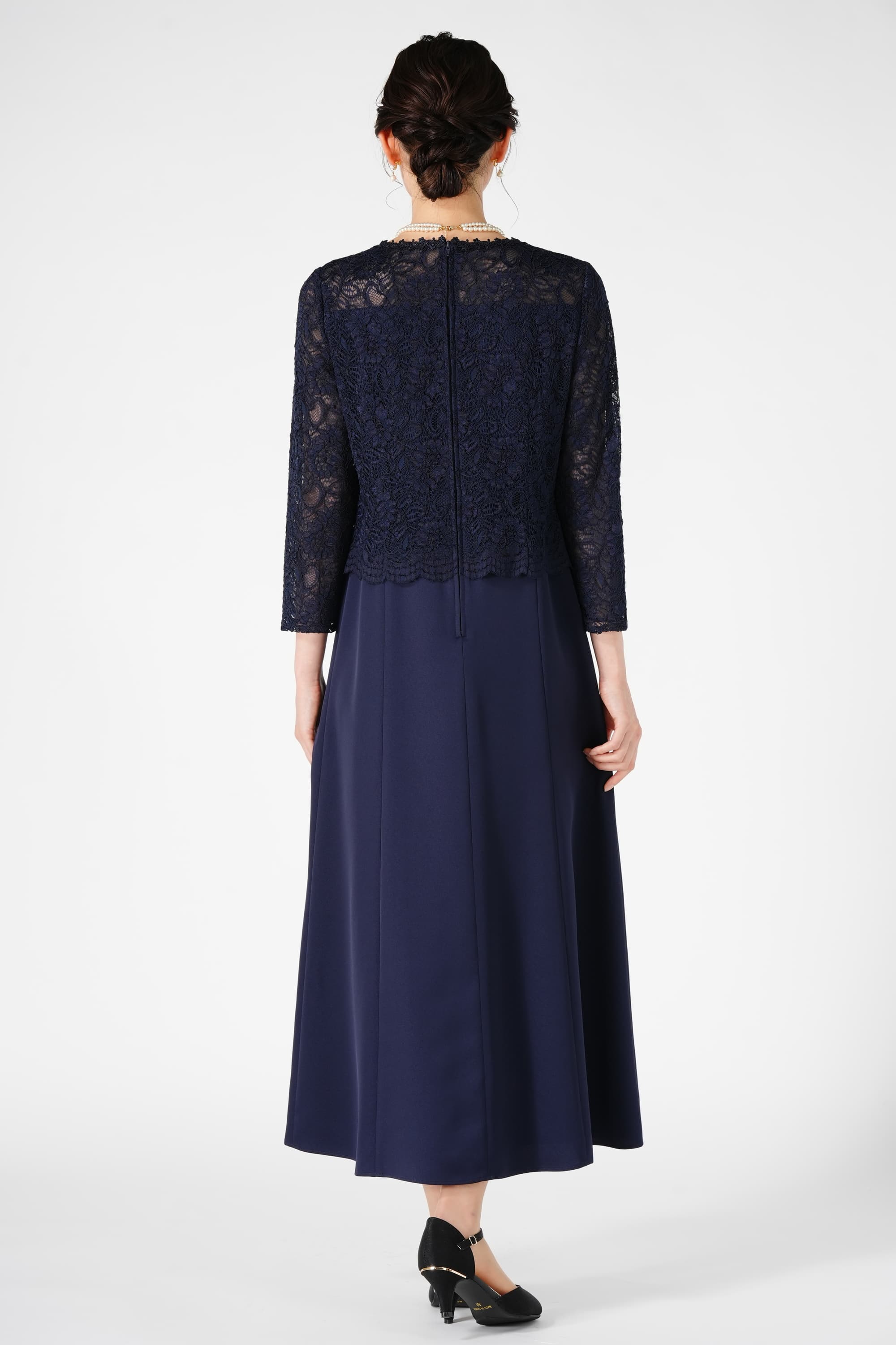 Apploberry 東京ソワール レースドッキング品ありネイビードレス (L