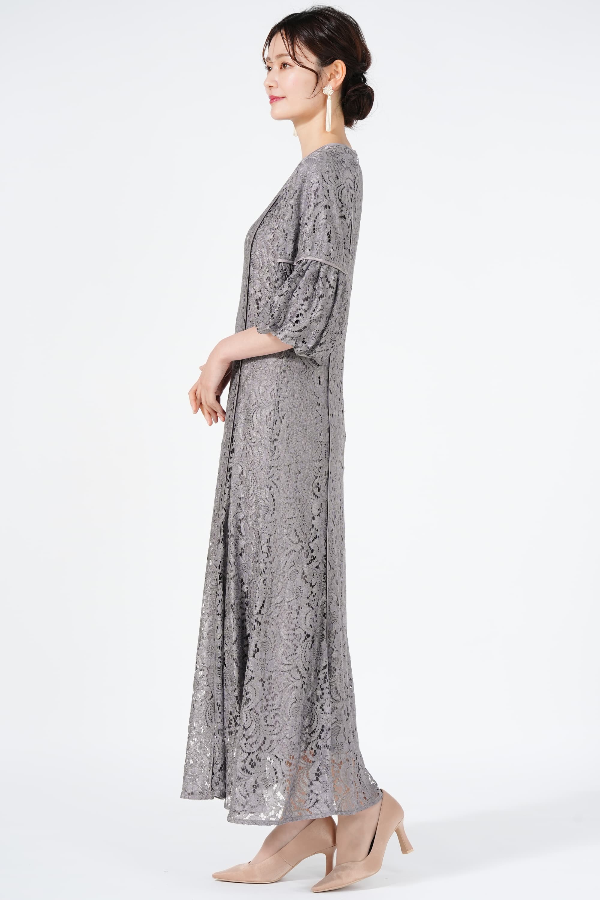 anuans ボリュームパフ袖ブルーグレードレス (S) をレンタル - 結婚式