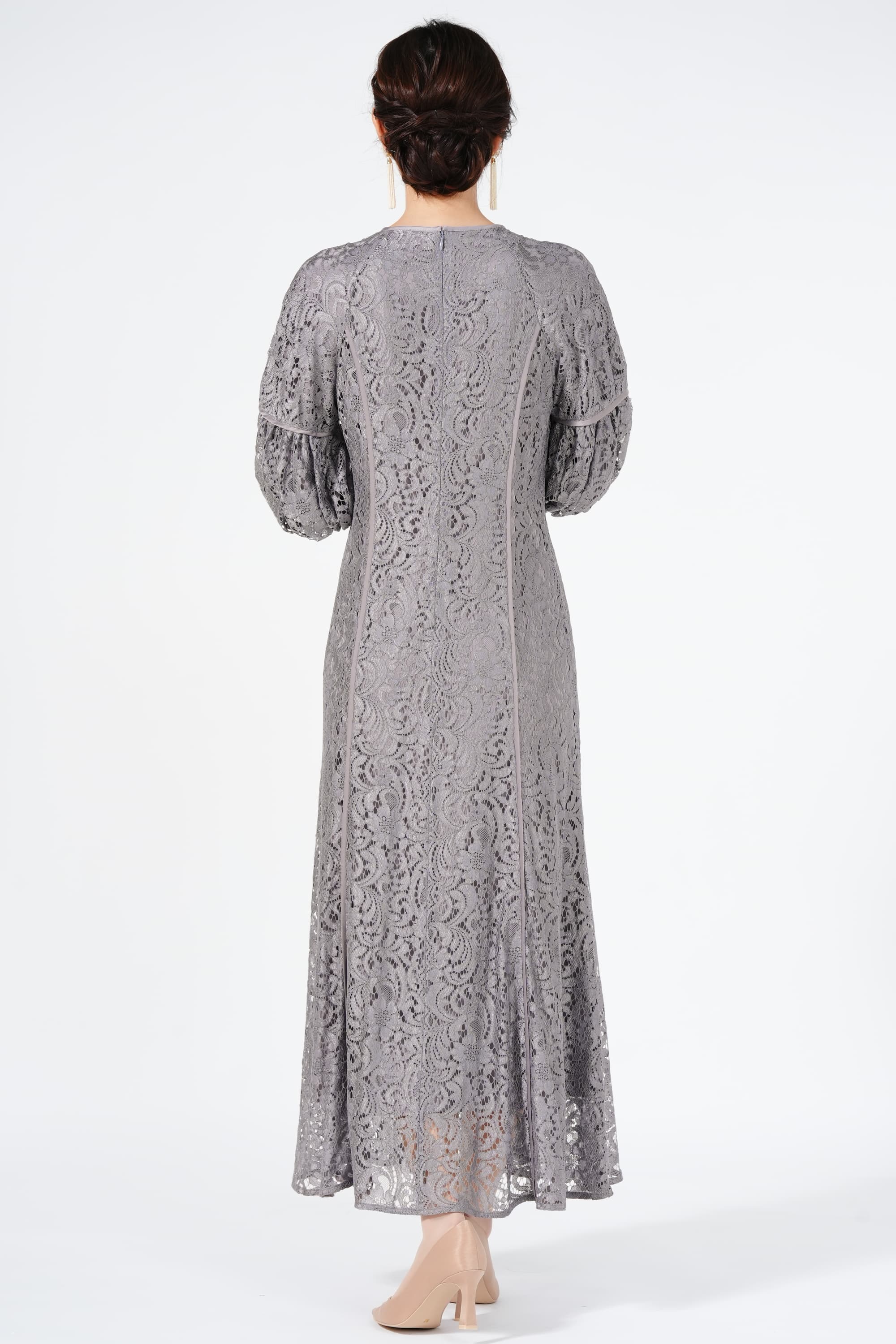 anuans ボリュームパフ袖ブルーグレードレス (M) をレンタル - 結婚式