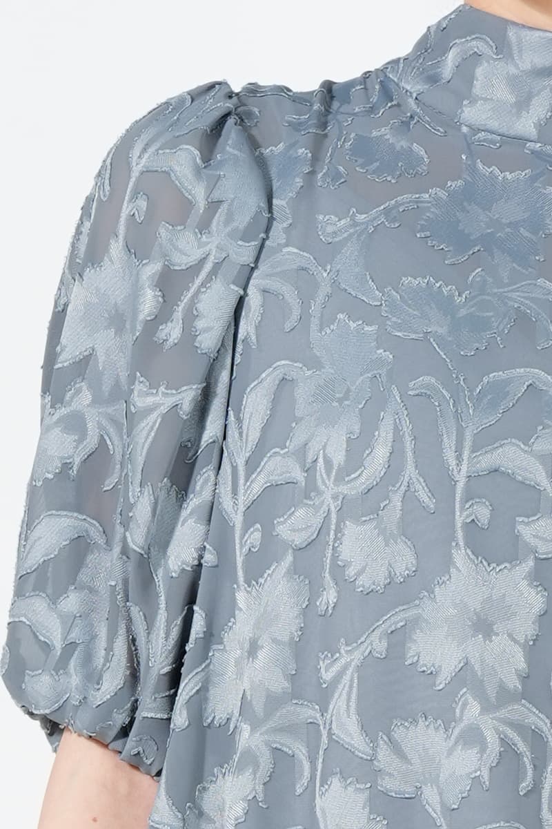 バックリボンシフォンジャガード織りブルーグレードレス