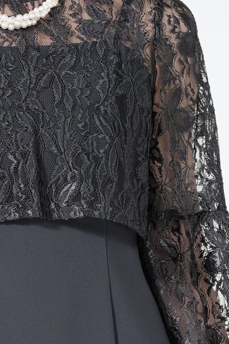 ペザントスリーブボレロ付きチャコールグレードレス