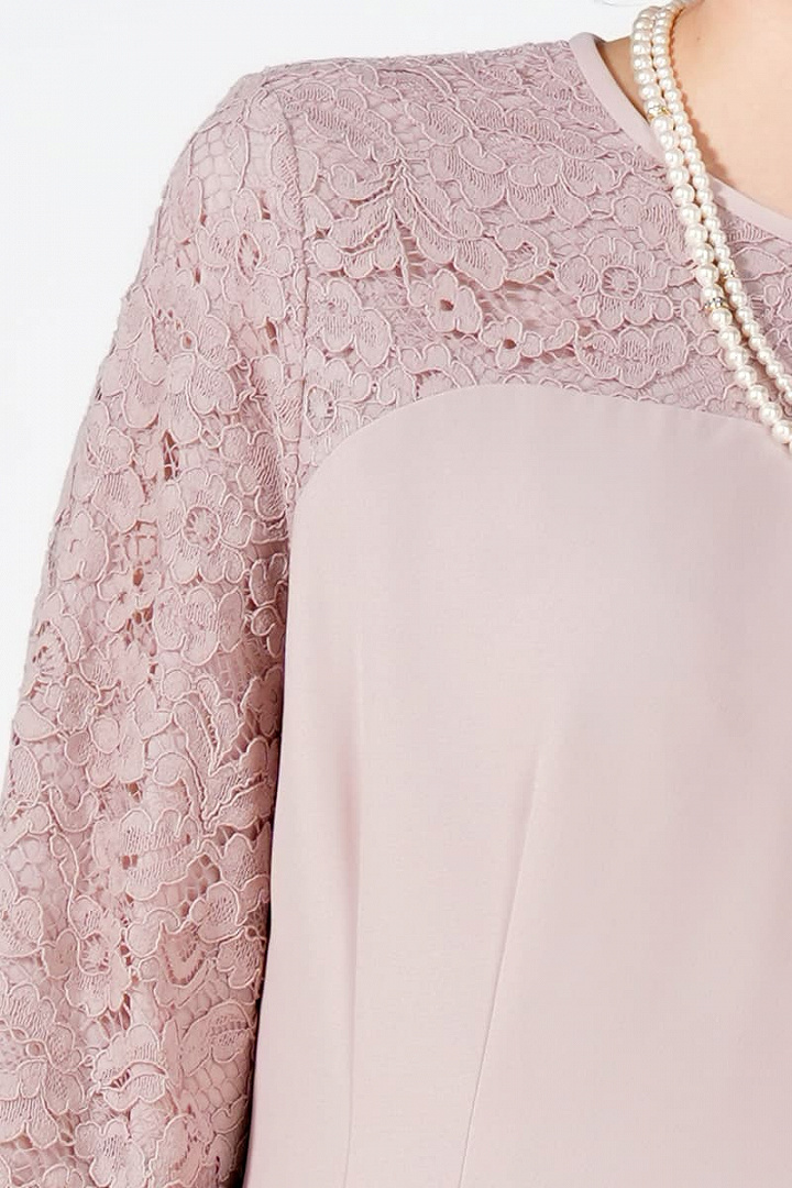 フラワーレース袖ピンクドレス