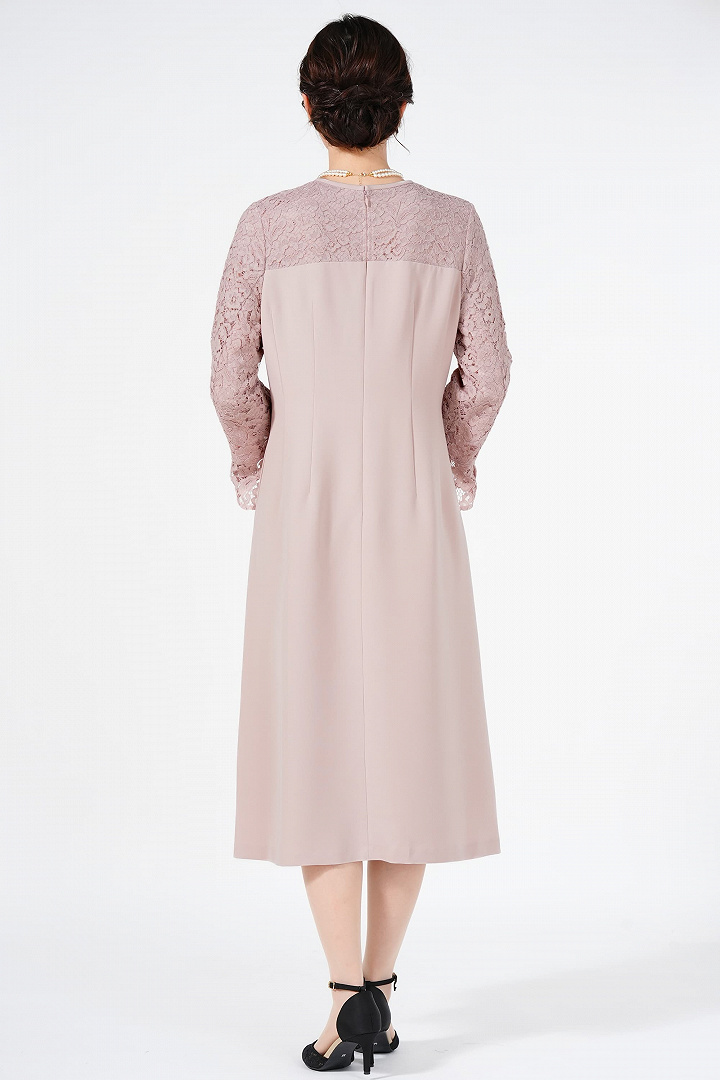 フラワーレース袖ピンクドレス