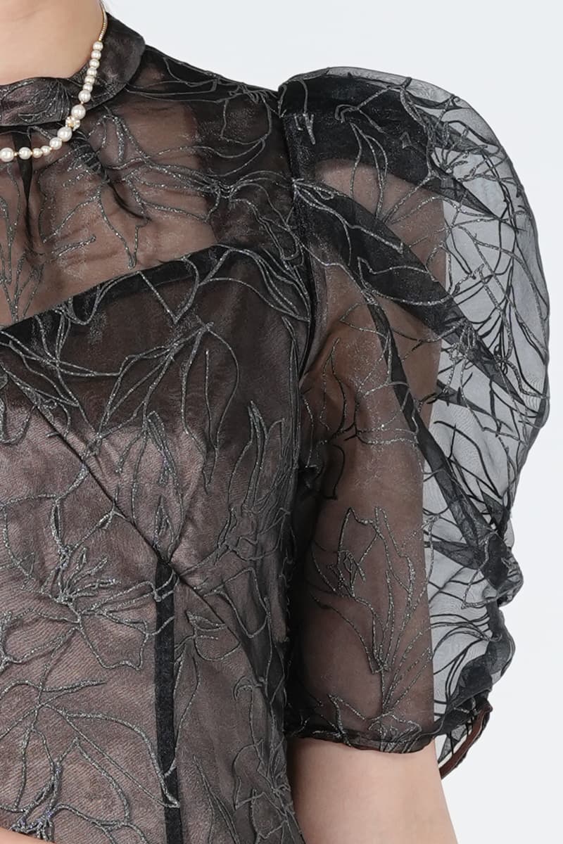 エンボスグリッター刺繍ブラウンドレス