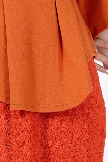 エンブロイダリー異素材オレンジドレス
