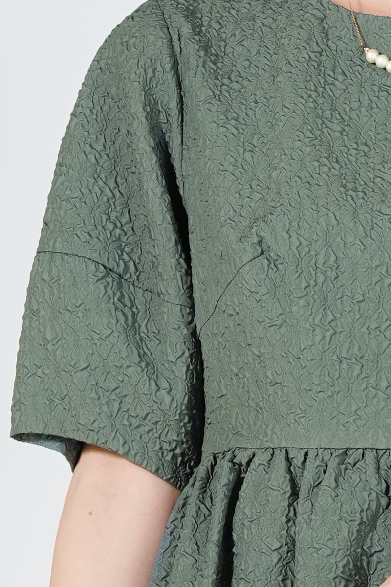 URBAN RESEARCH ROSSO ふくれジャガードくすみグリーンドレス (M) を