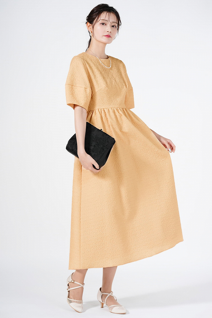 ふくれジャガードイエロードレス